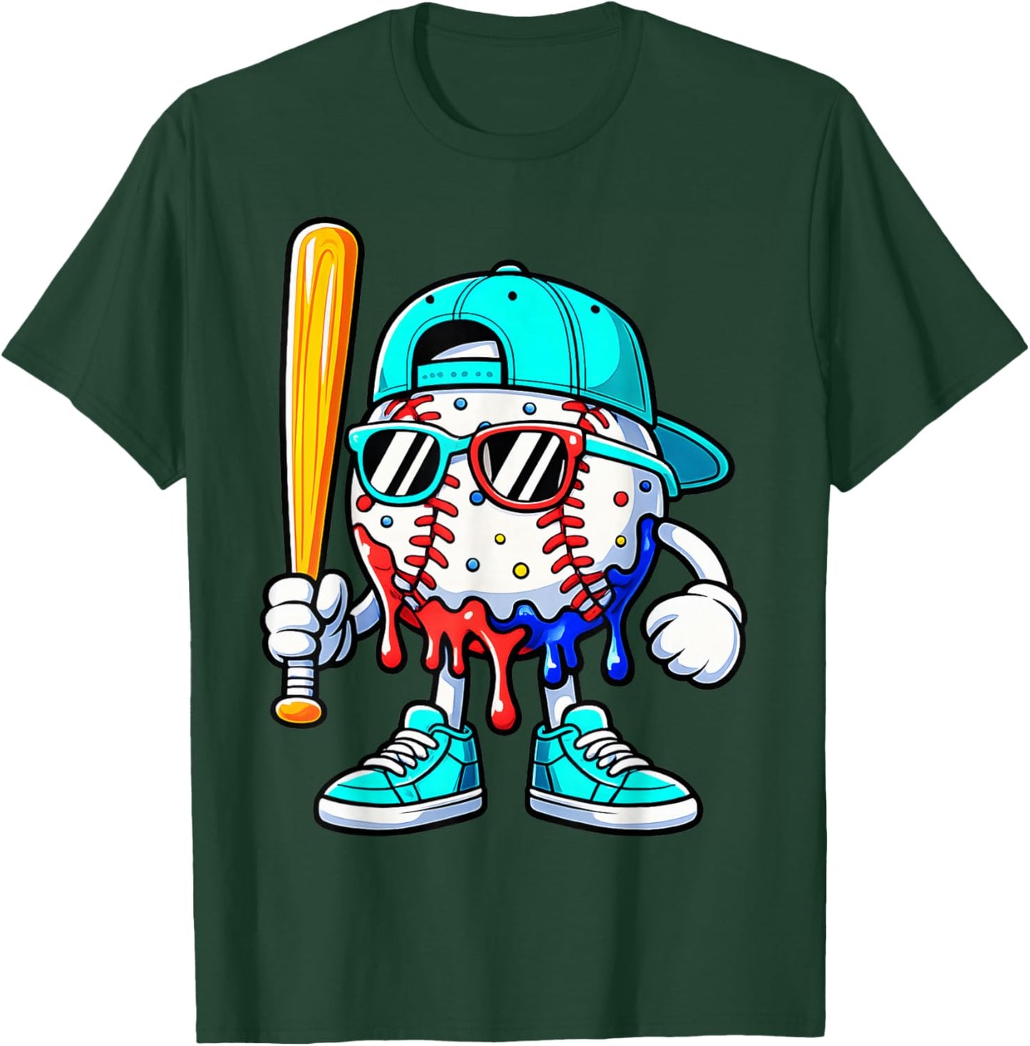 Baseball Drip for Boys Ice Cream Drip Baseball Sport Lover T-Shirt - T-Shirt | Forest