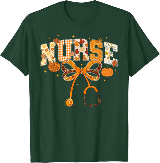 Retro Pumpkin Nurse Life Stethoscope Fall Autumn Funny Nurse T-Shirt - T-Shirt | Forest