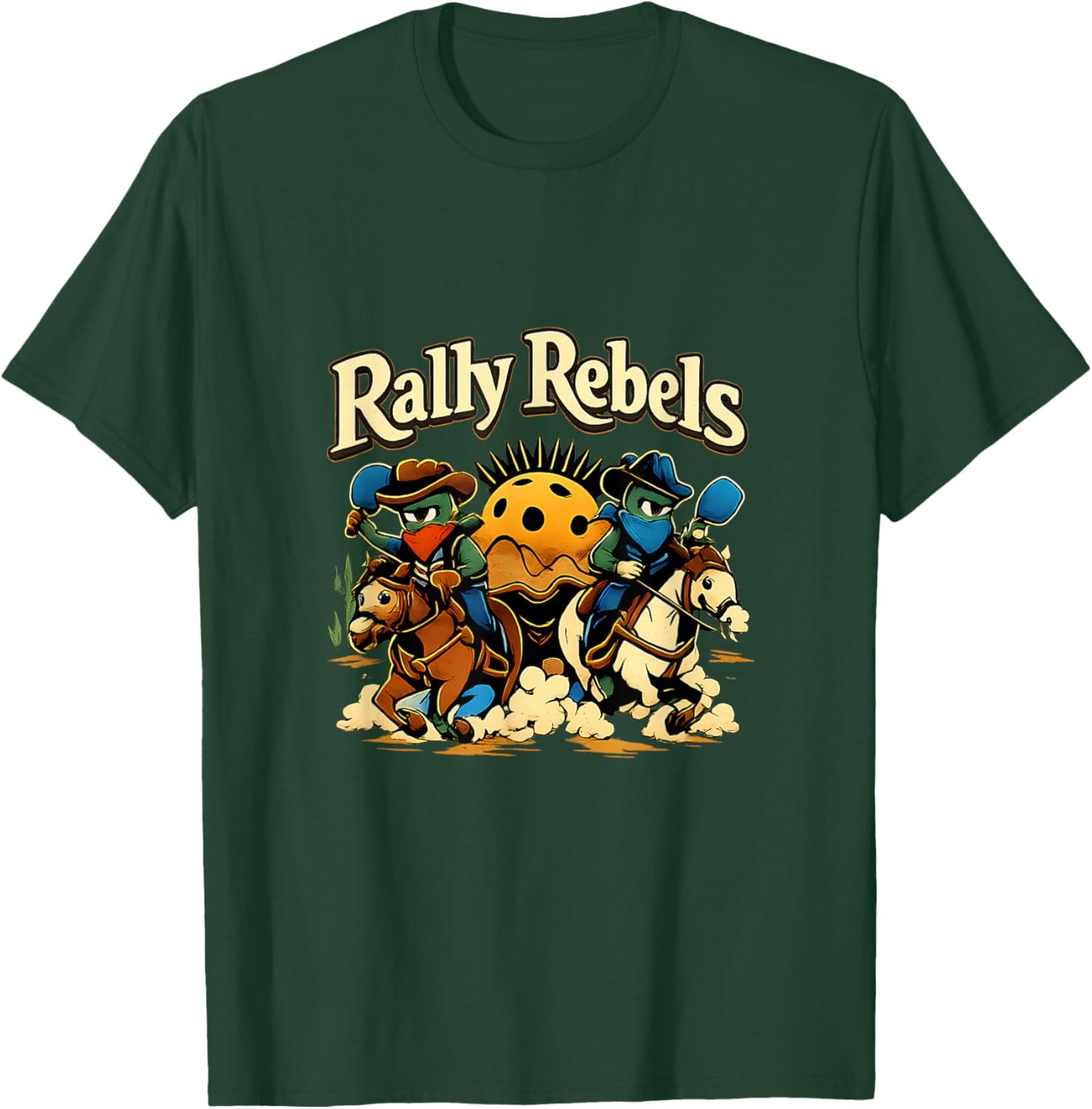 Rally Rebels Pickleball Retro Outlaw Pickles T-Shirt - T-Shirt | Forest