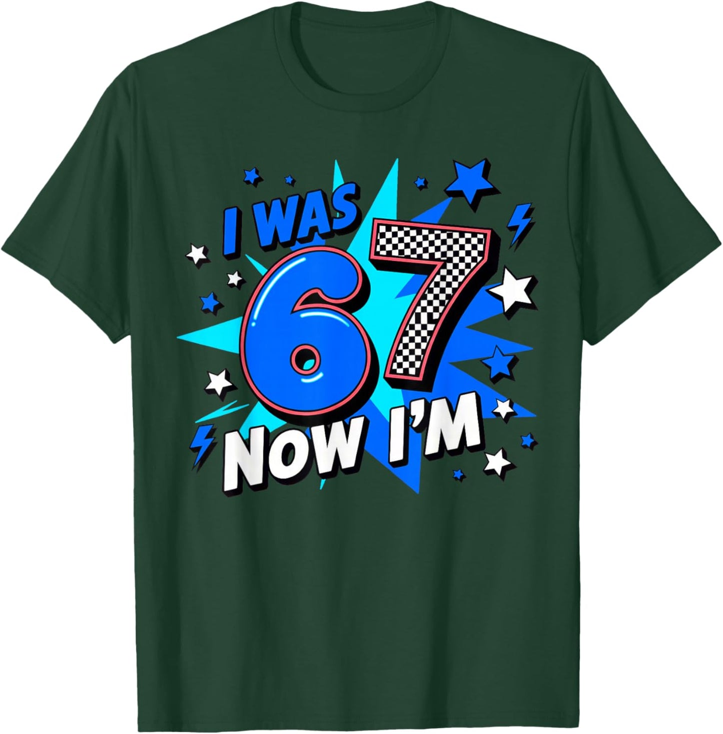 Blue Checkered I was 6 Now I'm 7 Birthday T-Shirt - T-Shirt | Forest