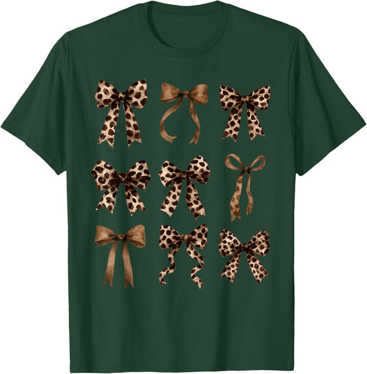 Cute Leopard Cheetah Print Coquette Bows Girly Ribbon T-Shirt - T-Shirt | Forest