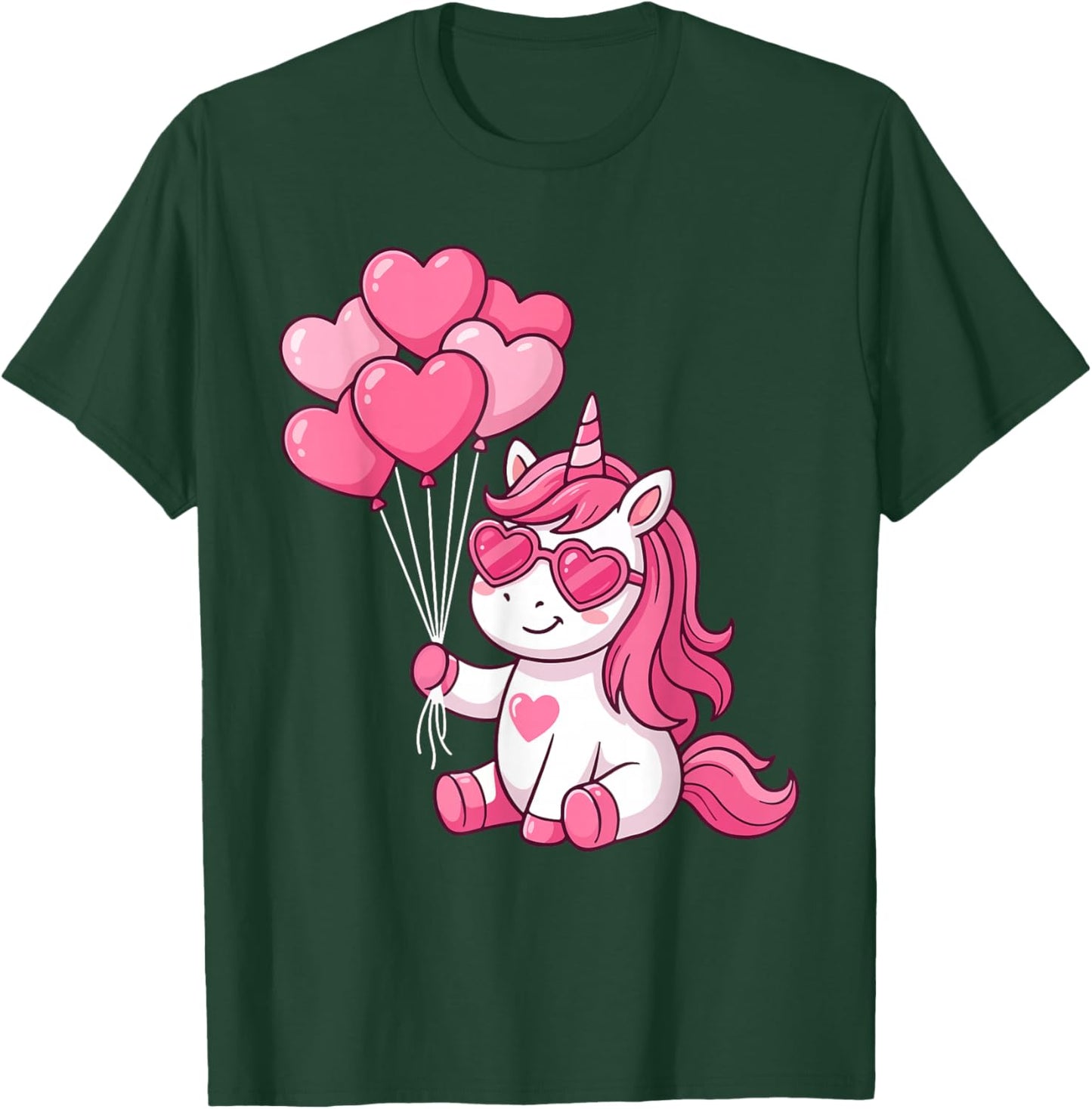Cute Unicorn Valentines Day Lover Heart Balloon Kids Girl T-Shirt - T-Shirt | Forest