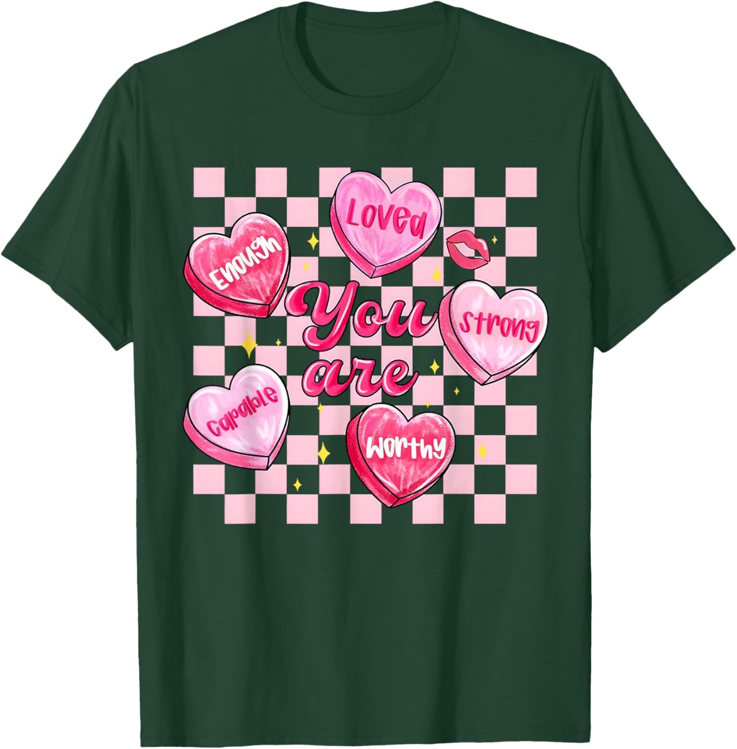You are Enough Valentine Hearts Positive Girl Women Kid T-Shirt - T-Shirt | Forest