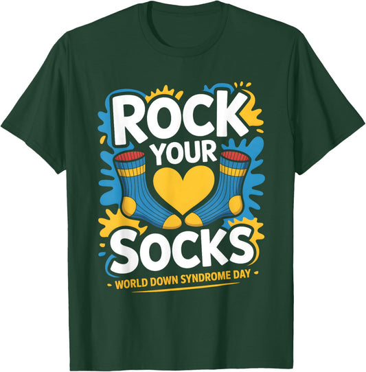 World Down Syndrome Day Rock Your Socks Awareness Support T-Shirt - T-Shirt | Forest