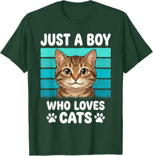 Just a Boy Who Loves Cats Funny Cat Lover Kids Boys T-Shirt - T-Shirt | Forest