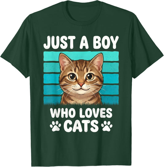 Just a Boy Who Loves Cats Funny Cat Lover Kids Boys T-Shirt - T-Shirt | Forest