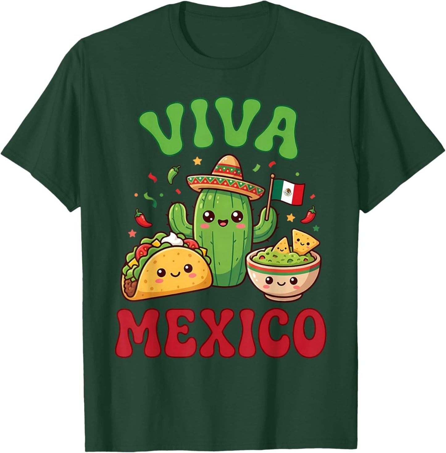 Kawaii Cute Taco Cactus Guacamole Viva Mexico Cinco de Mayo T-Shirt - T-Shirt | Forest
