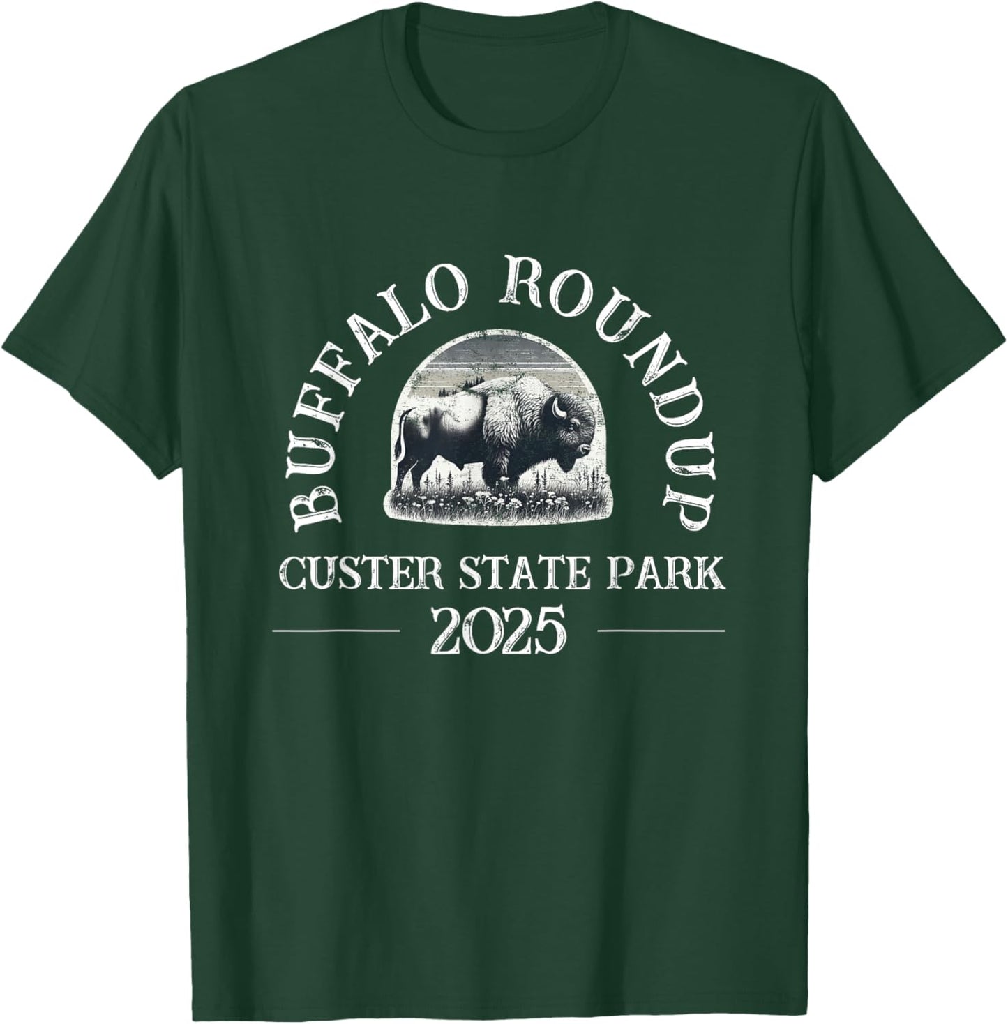 2025 Custer State Park Buffalo Roundup - Distressed T-Shirt - T-Shirt | Forest