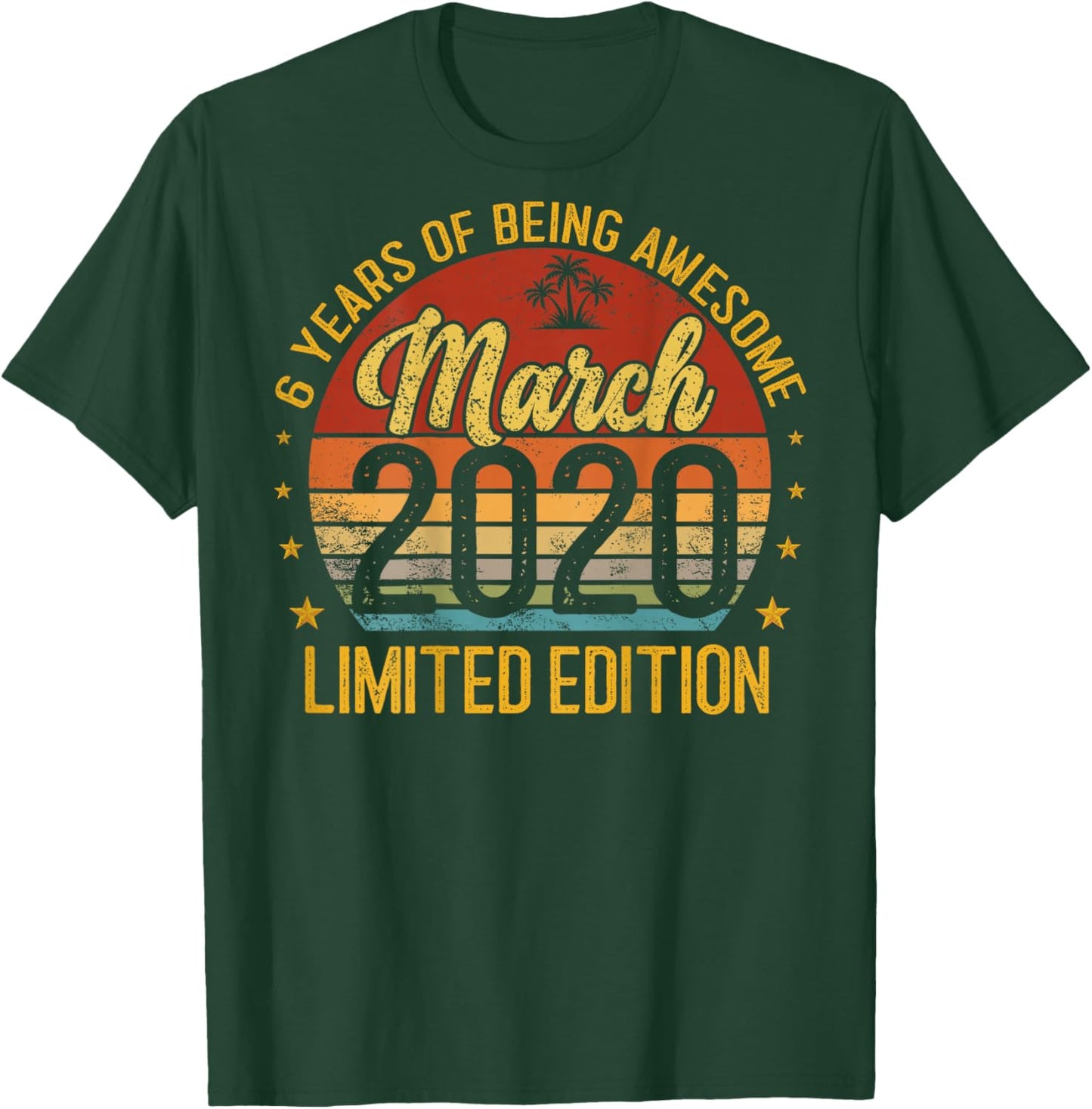 (ON Back) Retro Vintage March 2020 6-Year-Old 6th Birthday T-Shirt - T-Shirt | Forest