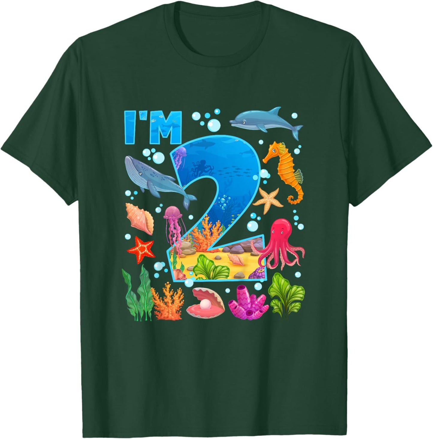 2nd Ocean Birthday Party Two Year Old Sea Animals T-Shirt - T-Shirt | Forest