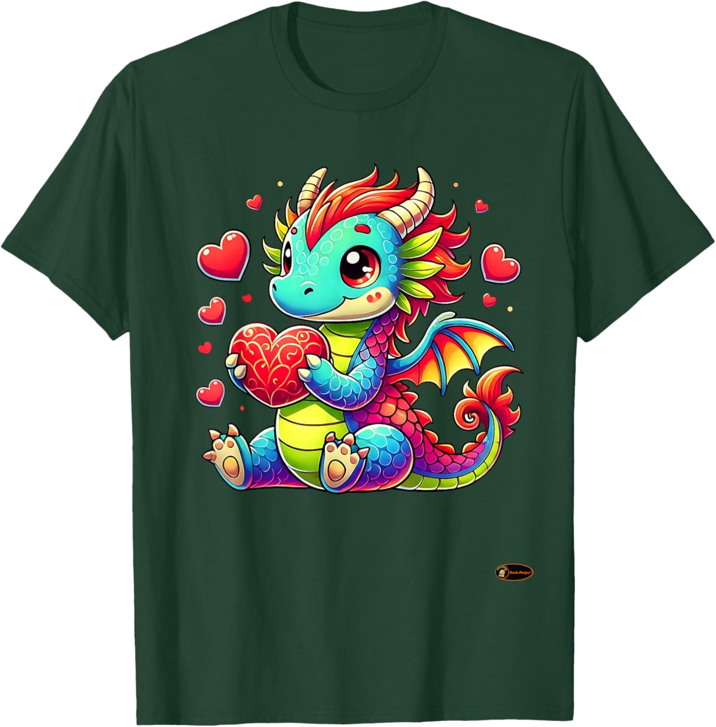 Cute Colorful Dragon Holding Heart Fantasy Cartoon for Kids T-Shirt - T-Shirt | Forest