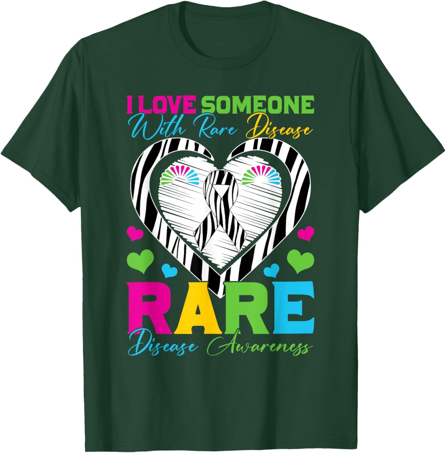 I Love Someone with Rare Disease Awareness Day Zebra Ribbon T-Shirt - T-Shirt | Forest
