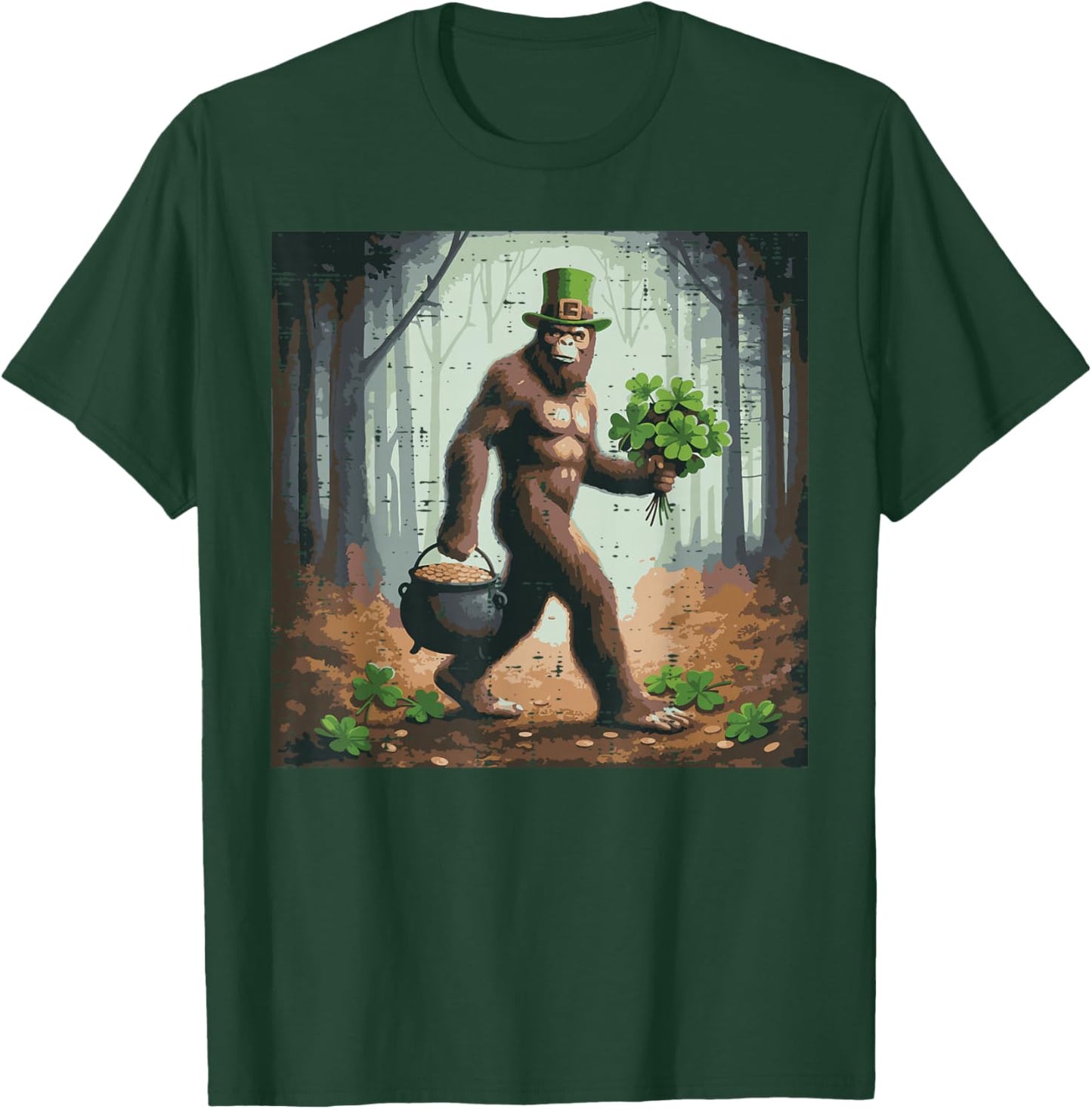 St Patricks Day Bigfoot Alien Selfie Funny Irish Men Women T-Shirt - T-Shirt | Forest