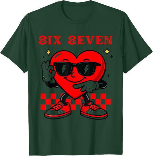 Groovy 6 7 Meme Heart Gen Alpha Six Seven 67 Valentine’s Day T-Shirt - T-Shirt | Forest