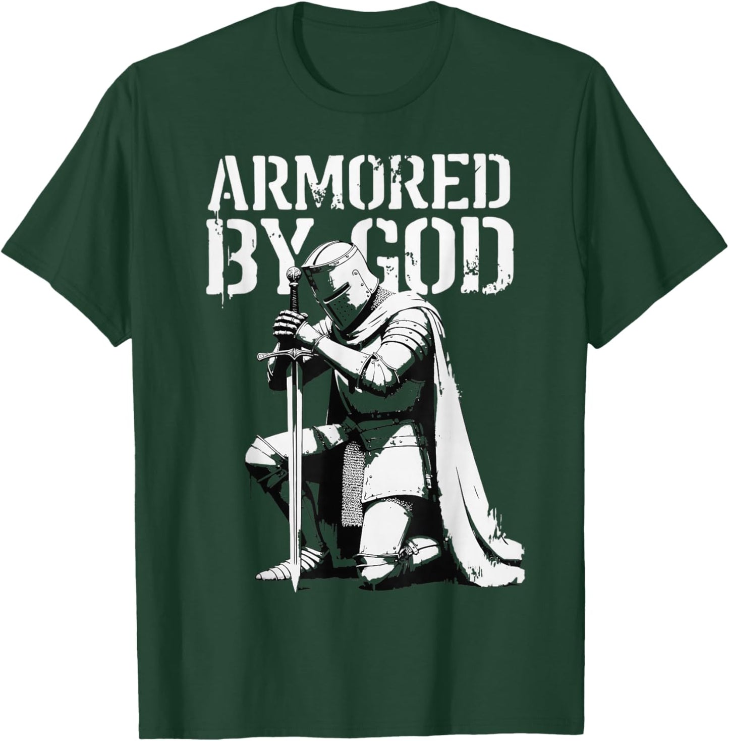 Vintage Christian Knight in Prayer Armored by God T-Shirt - T-Shirt | Forest