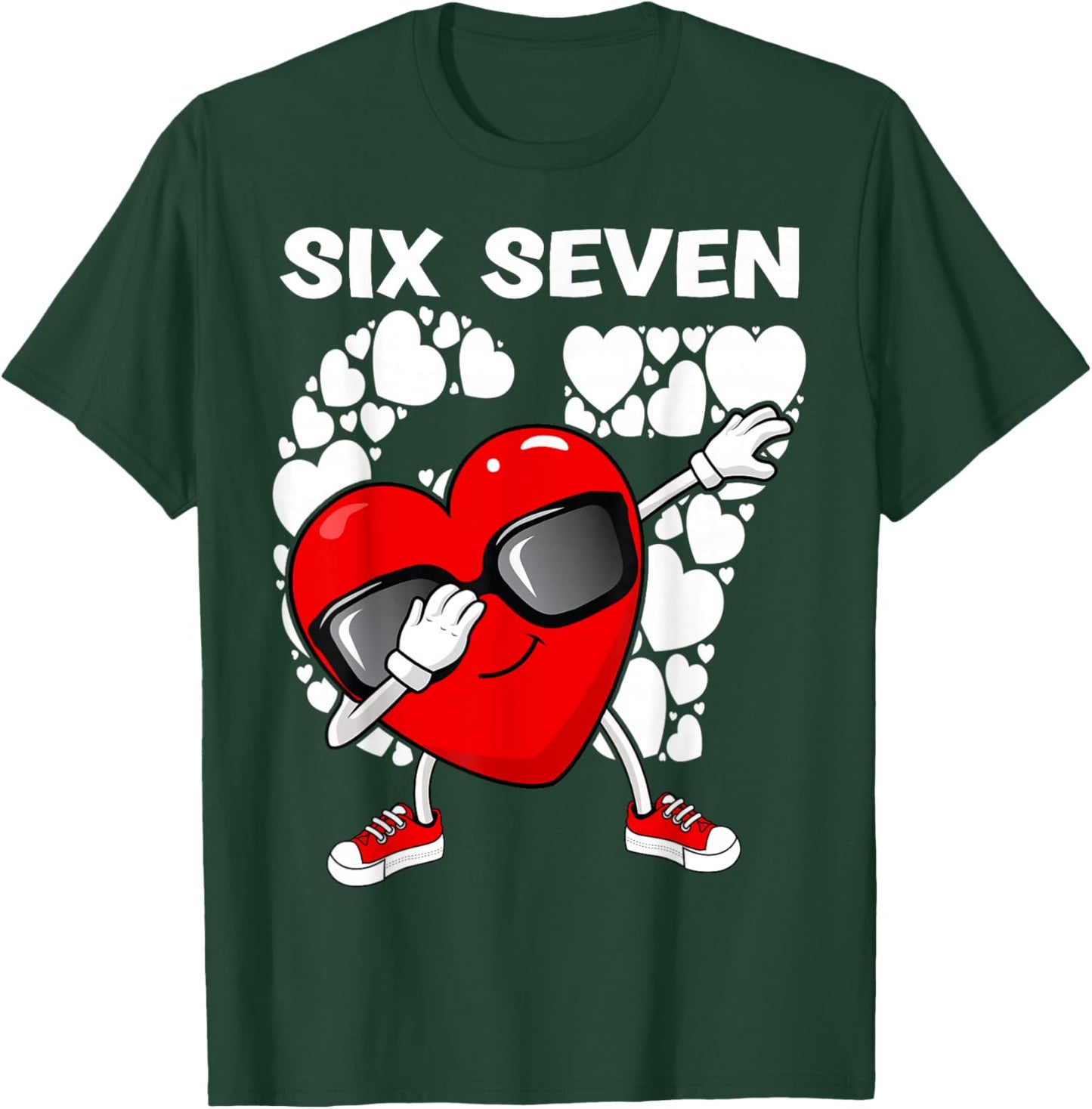 Valentines Day Boys Kids Girls Hearts Dabbing six Seven 67 T-Shirt - T-Shirt | Forest