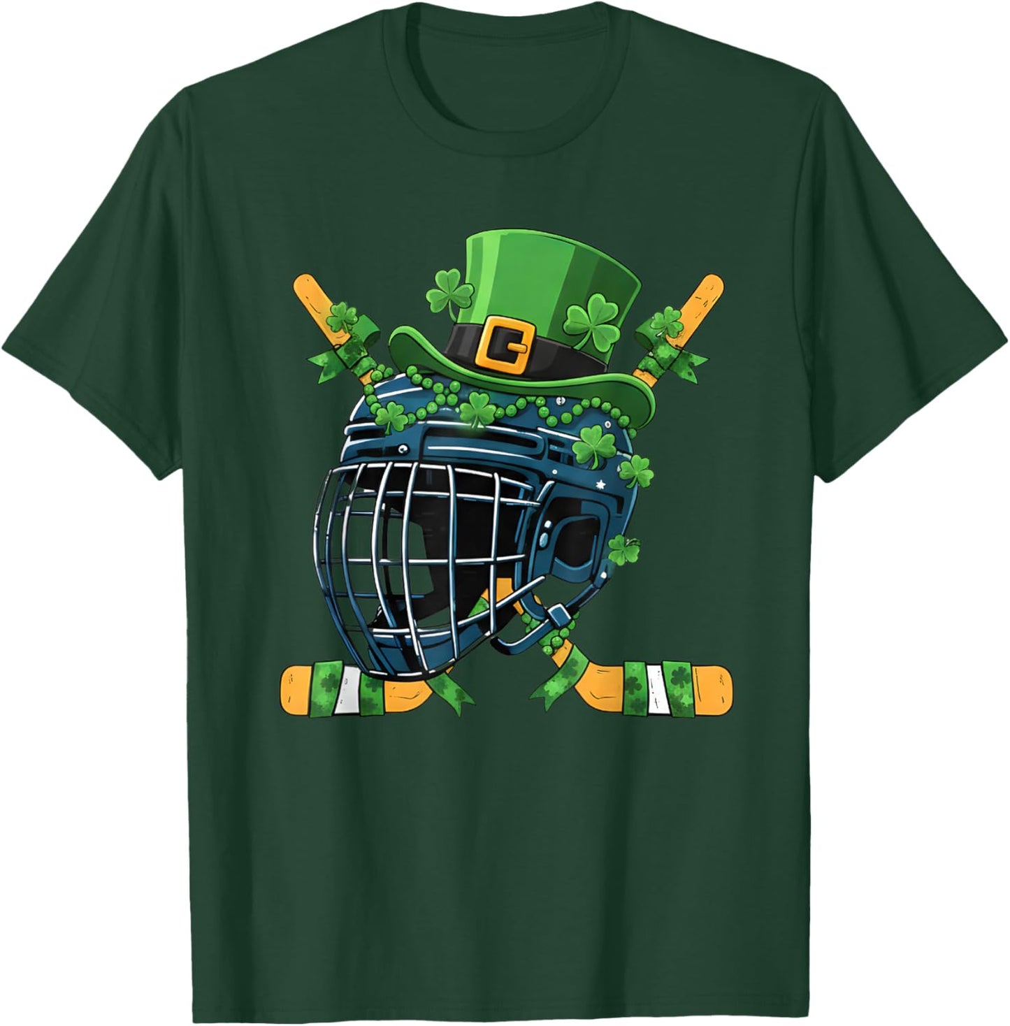 St Patricks Day Ice Hockey Helmet Saint Paddys Boys Men T-Shirt - T-Shirt | Forest