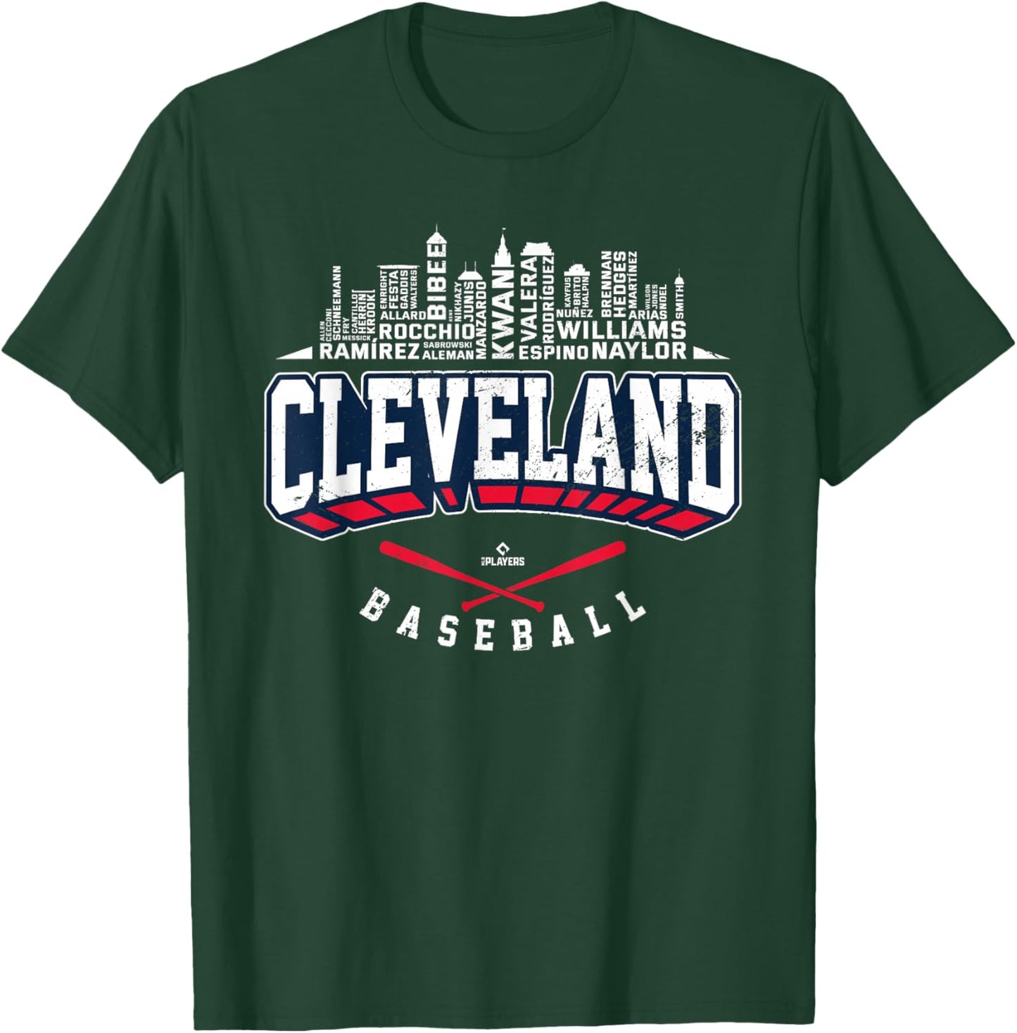2025 Cleveland Team Skyline Word Art José Ramírez MLBPA T-Shirt - T-Shirt | Forest