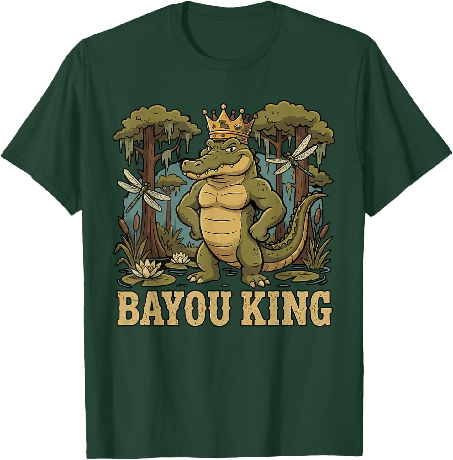 Bayou King Louisiana Alligator Retro Wildlife Travel Cajun T-Shirt - T-Shirt | Forest