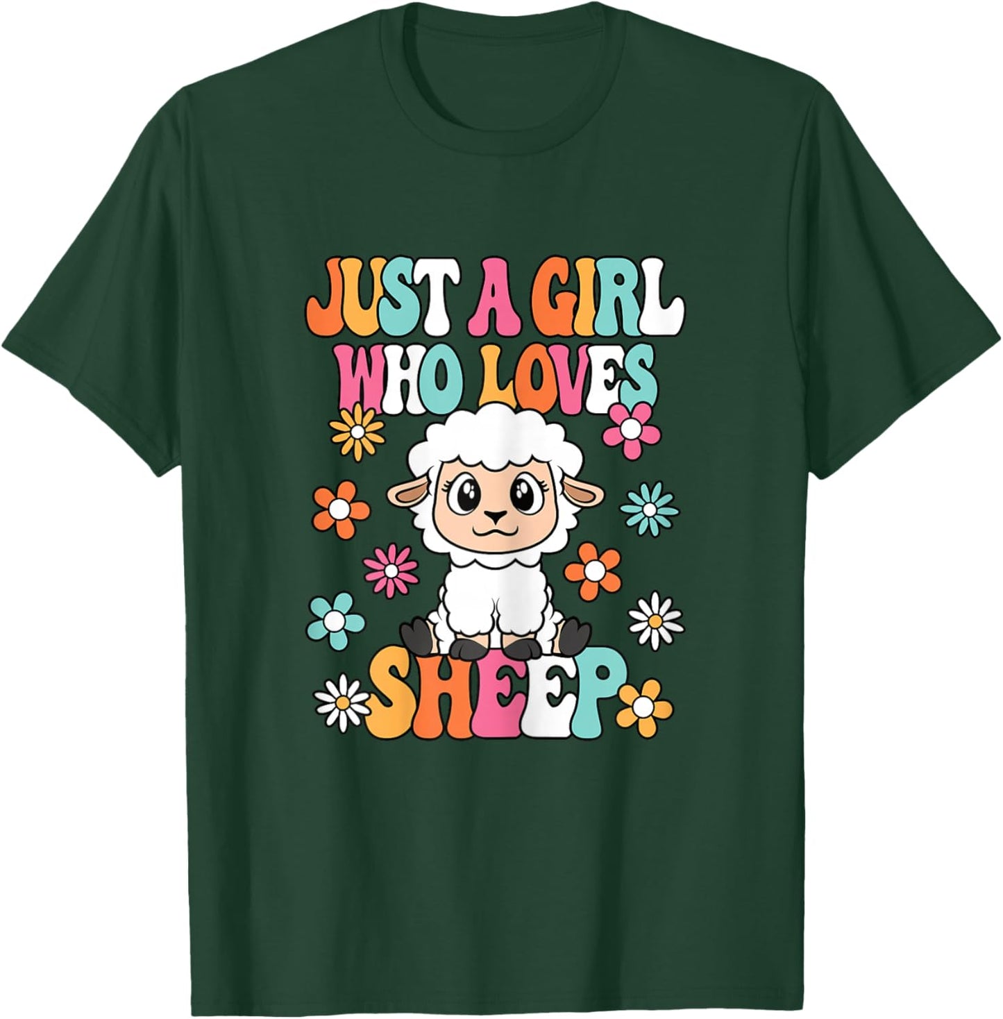 Just A Girl Who Loves Sheep Cute Groovy Sheep Kids T-Shirt - T-Shirt | Forest