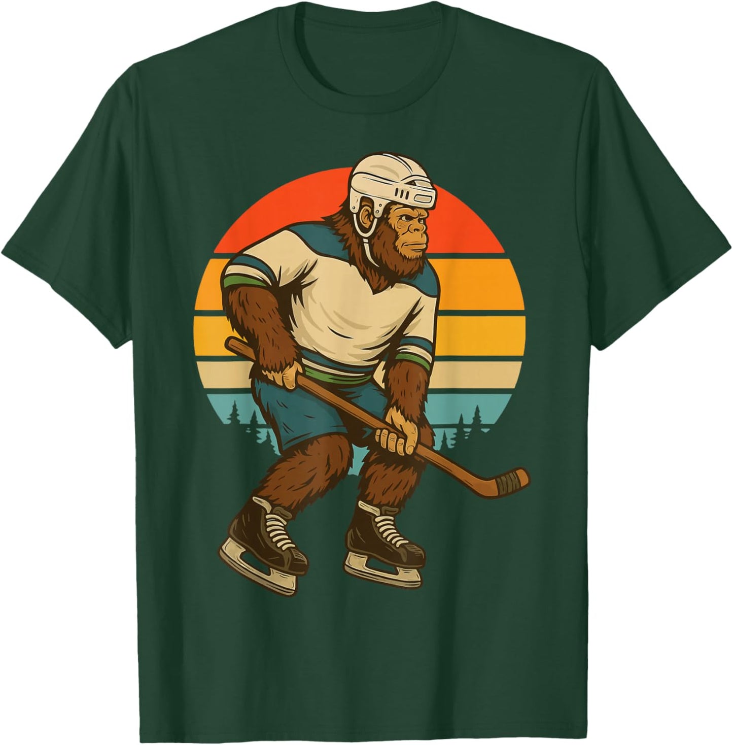 Bigfoot Ice Hockey Retro T-Shirt - T-Shirt | Forest