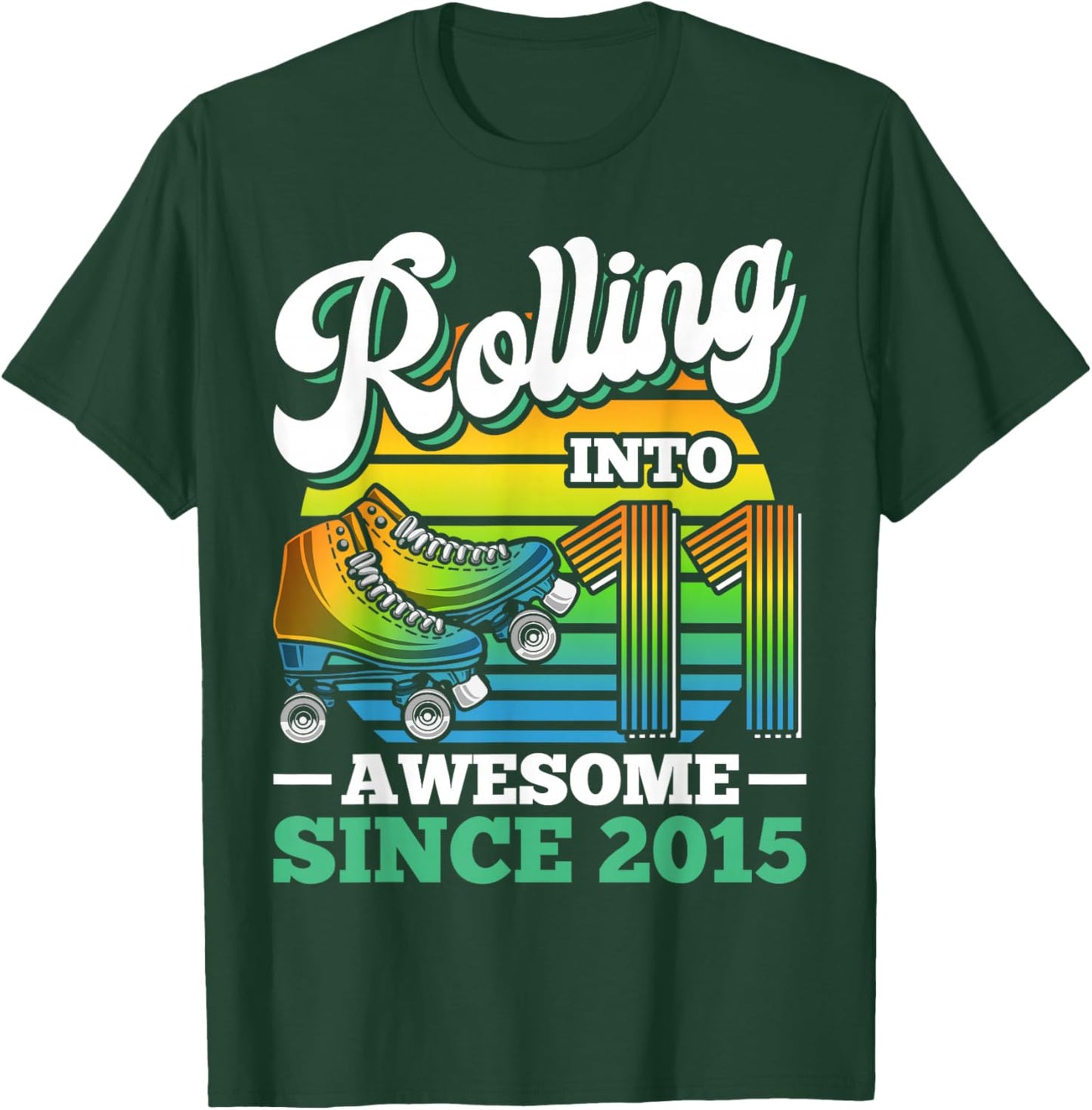 Rolling Into 11 Roller Skating Birthday Party 11th Birthday T-Shirt - T-Shirt | Forest