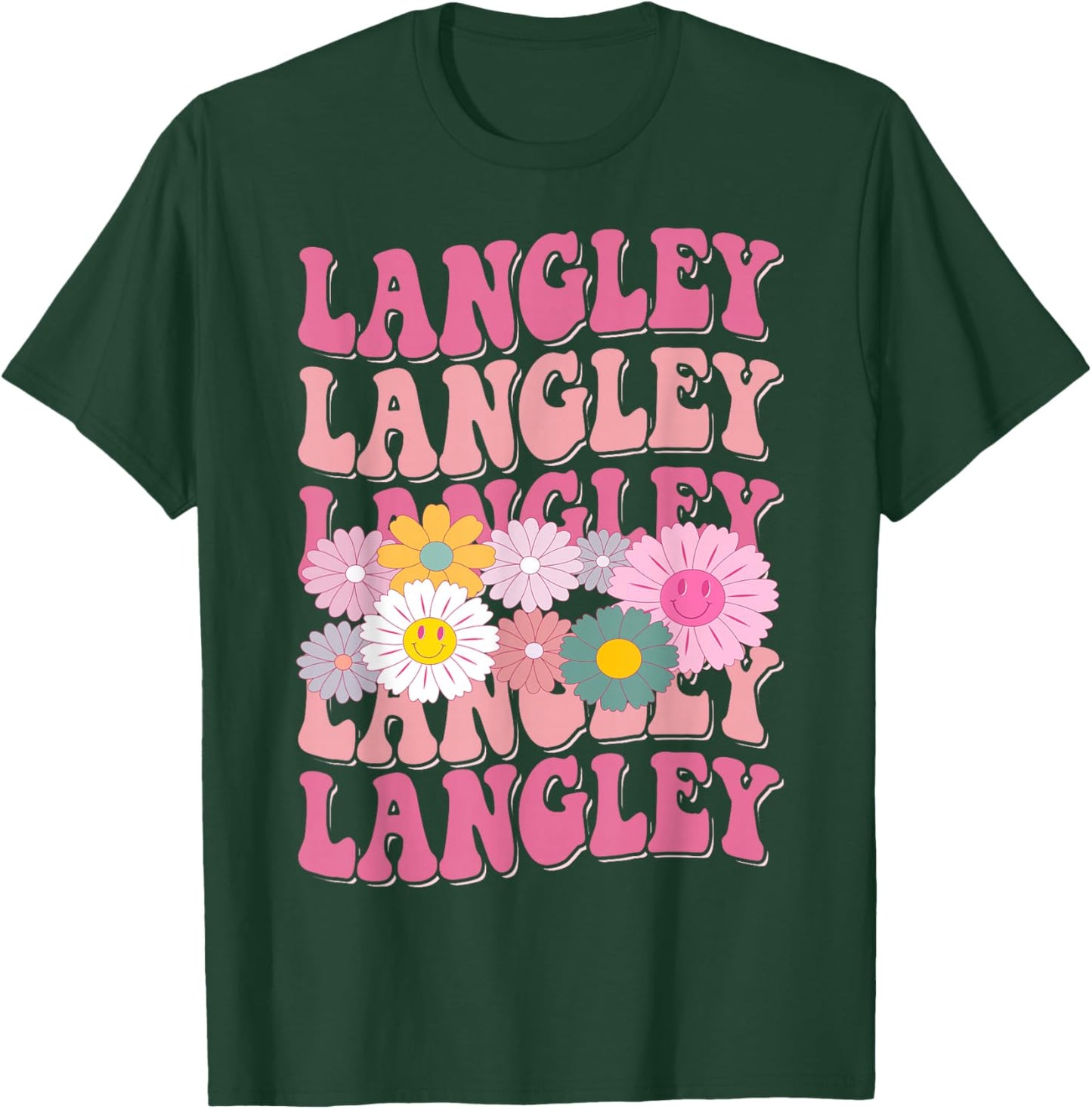 Girl Retro Langley First Name Personalized Groovy 80's T-Shirt - T-Shirt | Forest