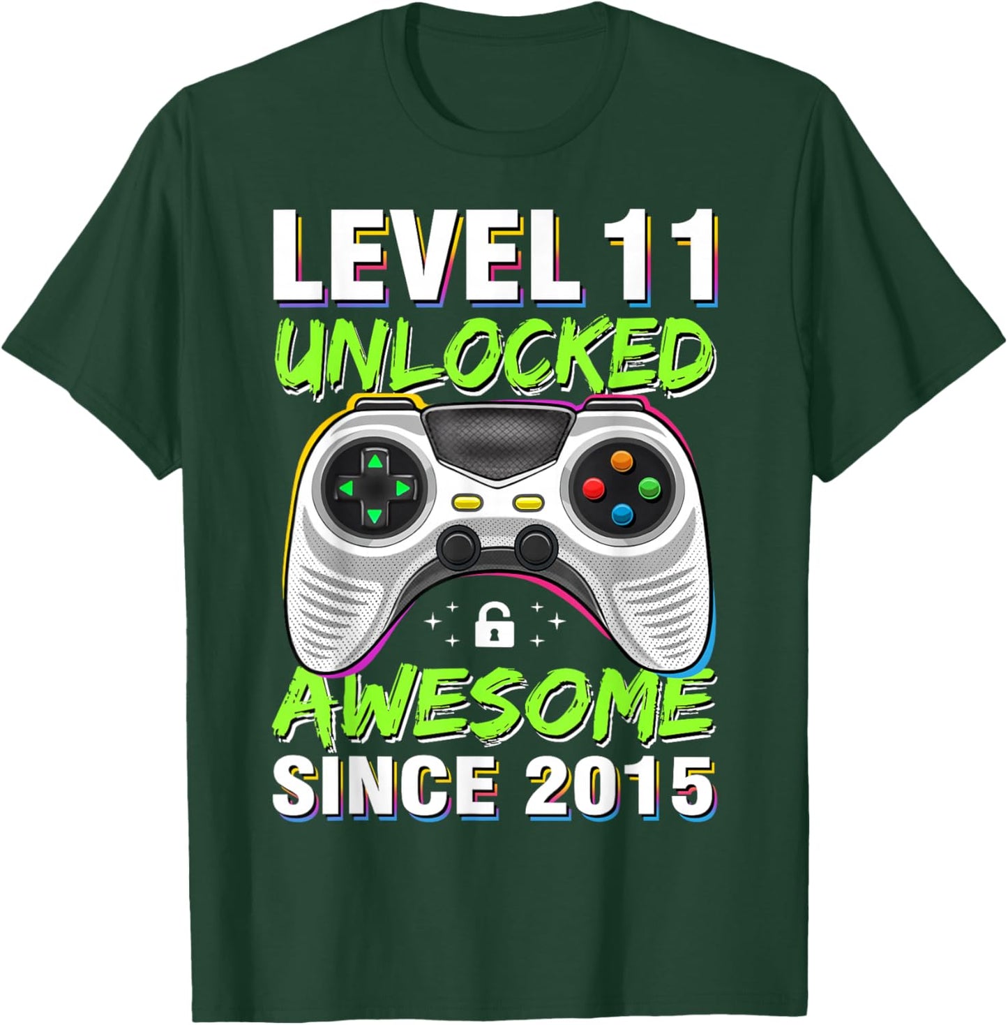 Level 11 Unlocked Awesome Since 2015 11th Birthday Gaming T-Shirt - T-Shirt | Forest