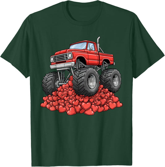 Funny Monster Truck Valentines Day Hearts Toddler Boys Kids T-Shirt - T-Shirt | Forest