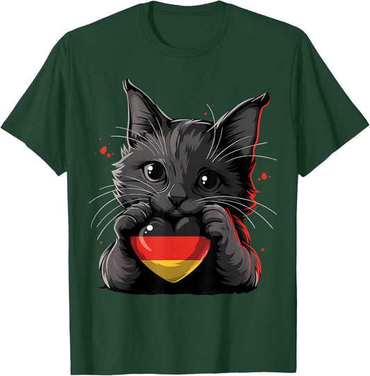 Germany Roots Cat German Flag Deutschland T-Shirt - T-Shirt | Forest