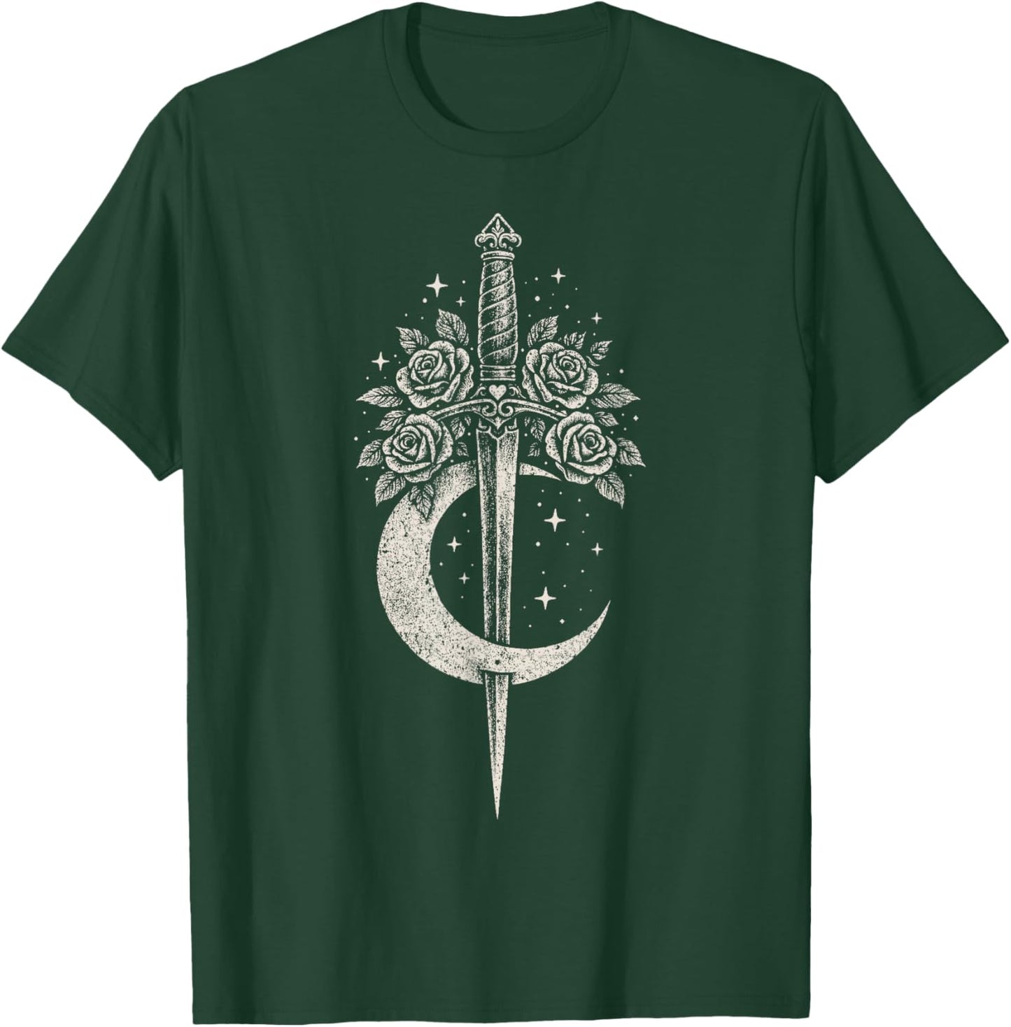 Sword Flowers Moon Romantic Goth Grunge Y2K Alt Aesthetic T-Shirt - T-Shirt | Forest