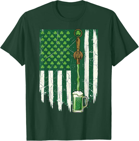 Shamrock Beer USA Flag, St Patricks Irish Drinking Apparel T-Shirt - T-Shirt | Forest