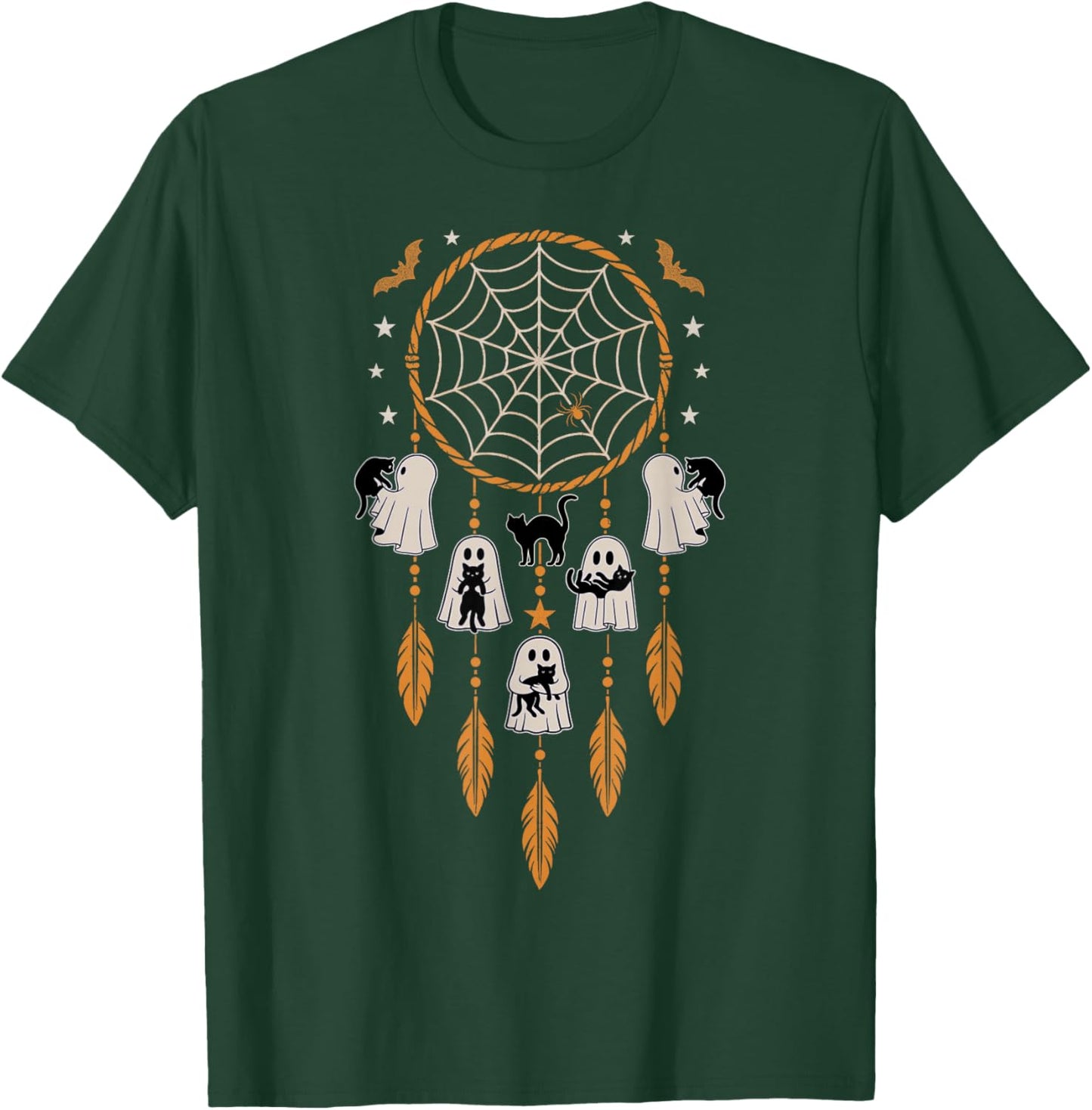 Ghosts Holding Black Cats Halloween Vintage Dreamcatcher T-Shirt - T-Shirt | Forest