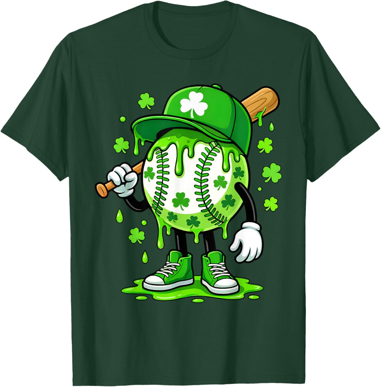 St Patricks Day Shamrock Baseball Drip Icecream Irish Boys T-Shirt - T-Shirt | Forest