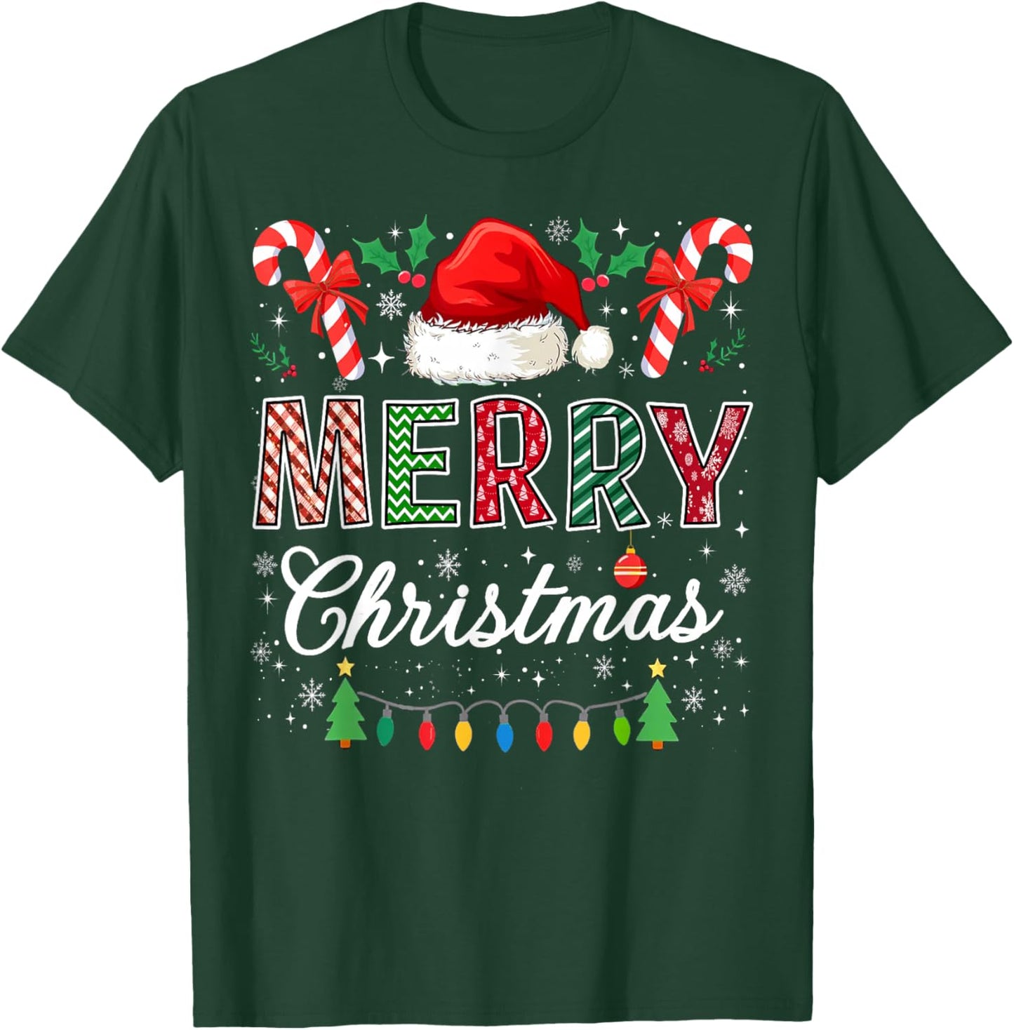 Merry Christmas Xmas Lights Matching Family Men Women Kids T-Shirt - T-Shirt | Forest