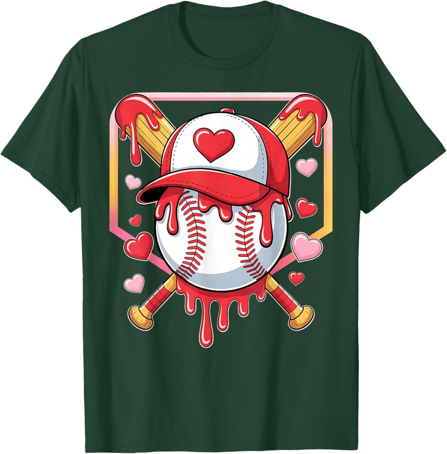 Baseball Heart Valentines Day Baseball Ice Cream Drip Boys T-Shirt - T-Shirt | Forest