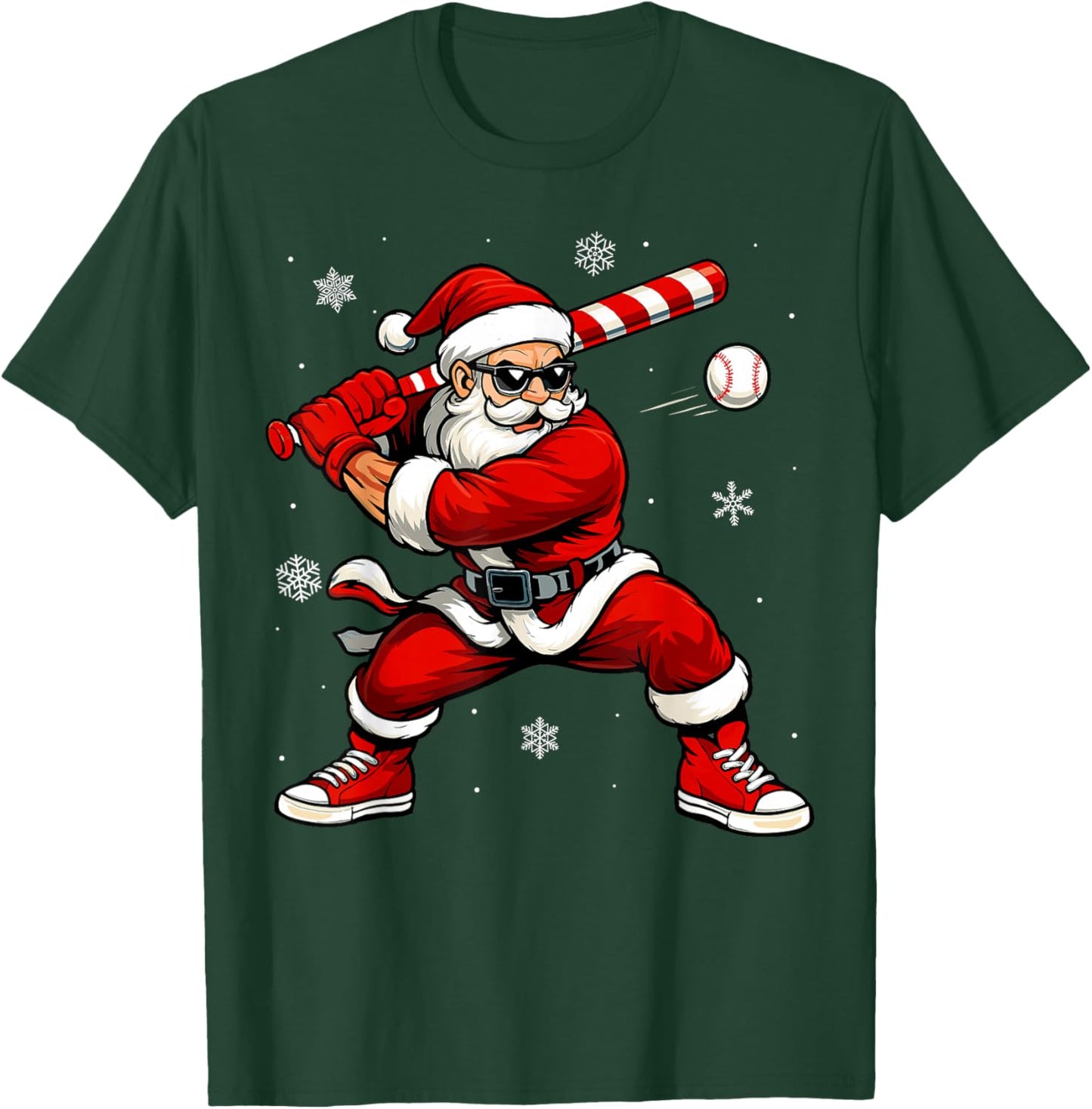 Santa Playing Baseball Xmas Funny Christmas Baseball Santa T-Shirt - T-Shirt | Forest