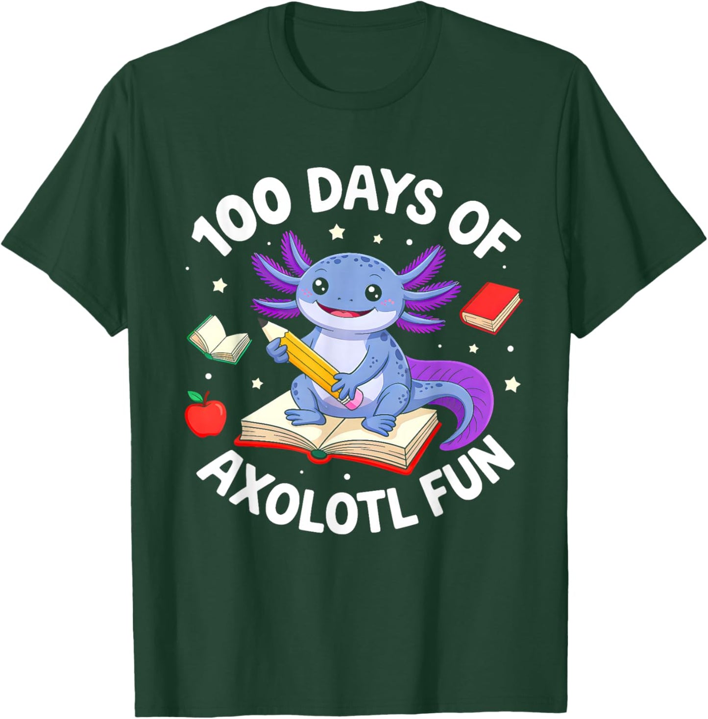 Funny 100 Days of School Axolotl Boys Girls Kids 100th Day T-Shirt - T-Shirt | Forest