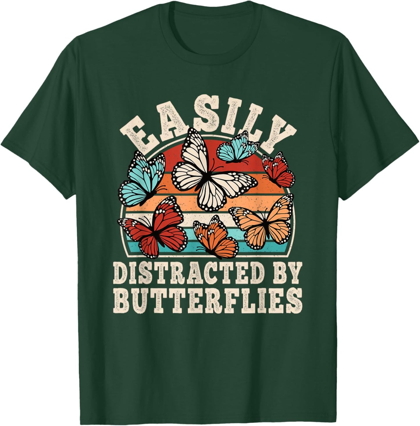 Easily Distracted by Butterflies Retro Butterfly Men Women T-Shirt - T-Shirt | Forest