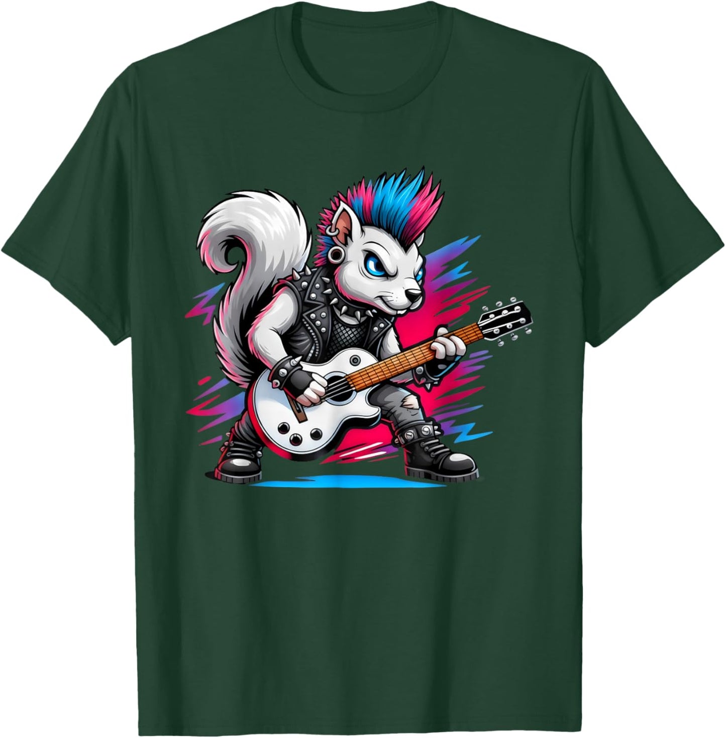 Cute Punk Squirrel, Rock'n Roll Goth, Guitar Kids Rock Star T-Shirt - T-Shirt | Forest