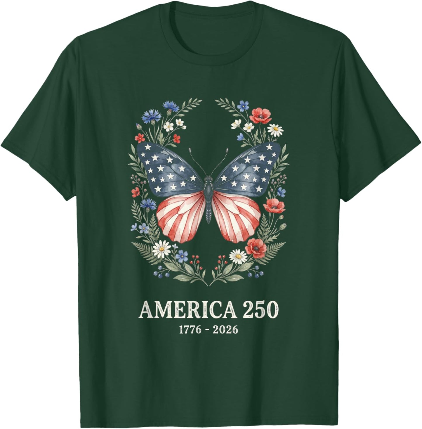 America 250th Anniversary USA Patriotic Butterfly T-Shirt - T-Shirt | Forest