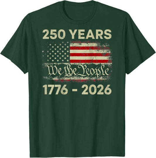 250 Years 1776-2026 250th Birthday USA American Flag (Back) T-Shirt - T-Shirt | Forest