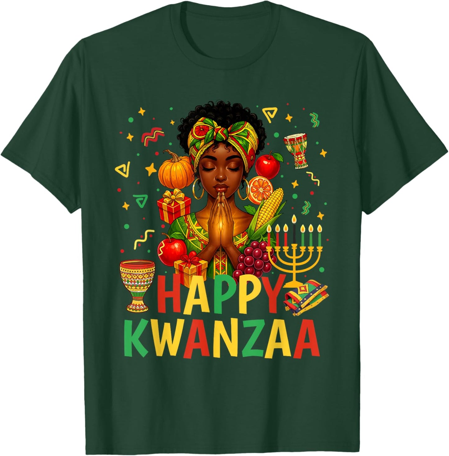 Happy Kwanzaa Pray Black Woman Afro American Christian T-Shirt - T-Shirt | Forest