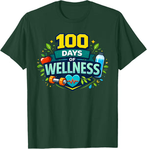 100 Days of Wellness 100th Day of School PE Teacher T-Shirt - T-Shirt | Forest