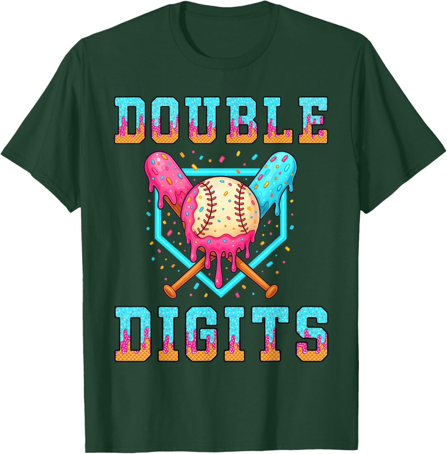 Double Digits Birthday Boy 10th Baseball Drip Birthday Party T-Shirt - T-Shirt | Forest
