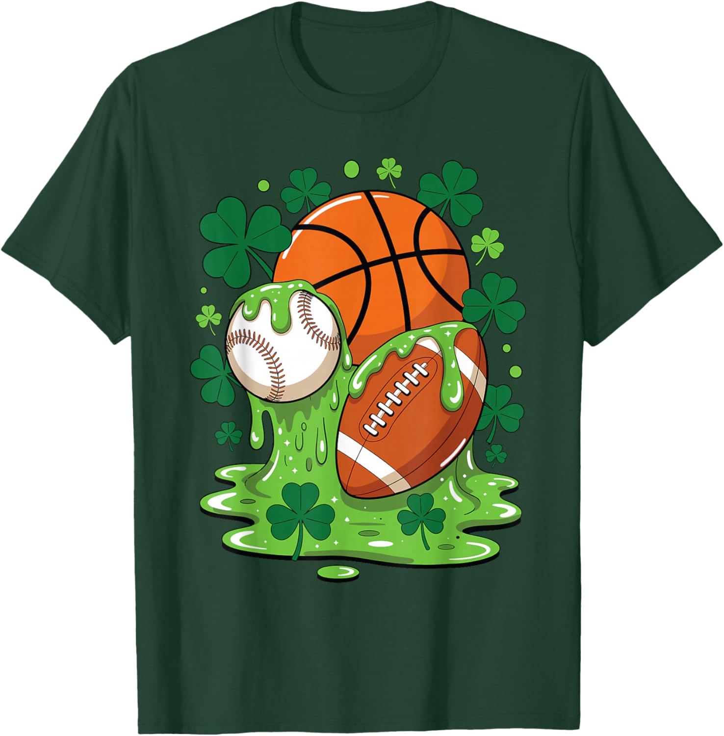 St Patricks Day Ice Cream Drip Baseball Football Basketball T-Shirt - T-Shirt | Forest
