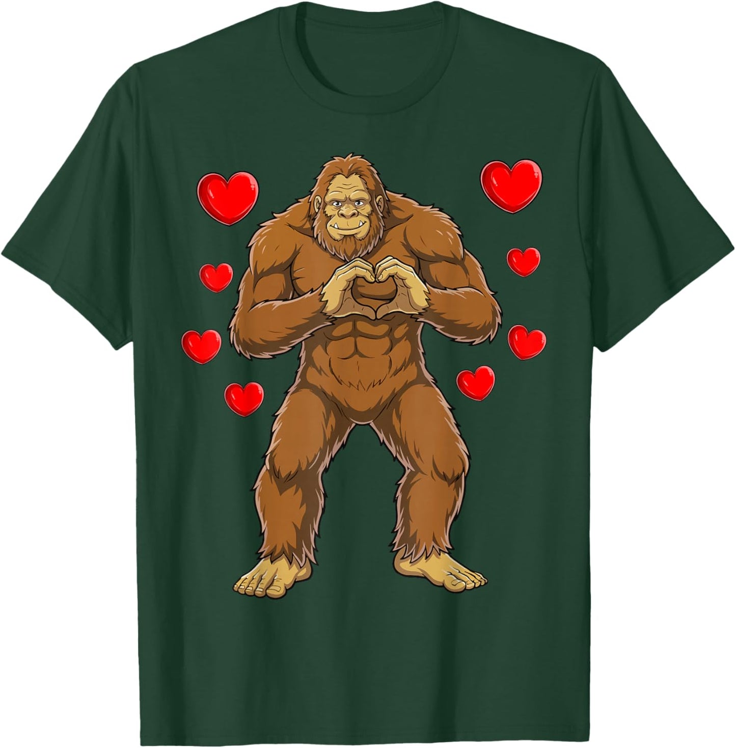 Bigfoot Valentines Day Heart Hands Funny Sasquatch Love T-Shirt - T-Shirt | Forest