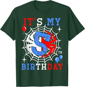 5th Birthday Spider-Theme 5th Birthday Spider Web Kids Boys T-Shirt - T-Shirt | Forest