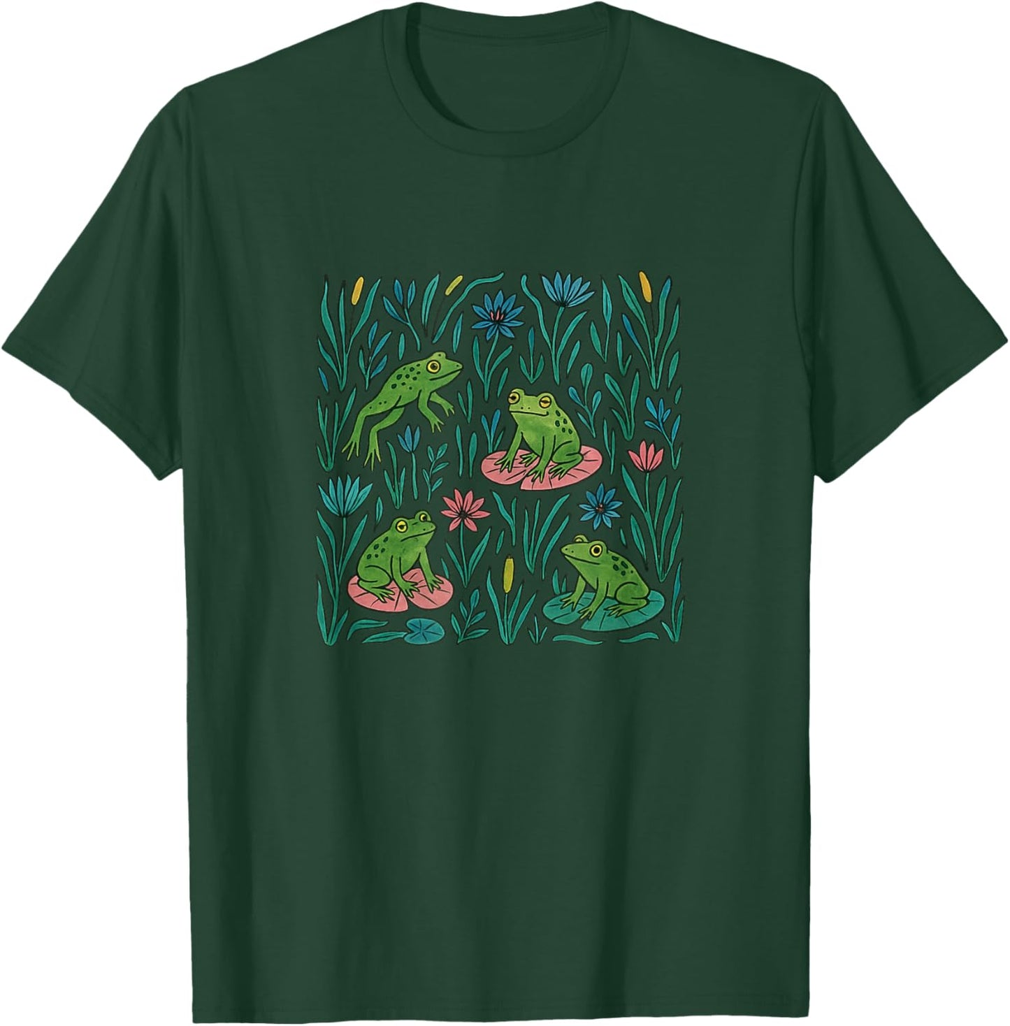 Retro Frogs on The Pond Lily Pads T-Shirt - T-Shirt | Forest