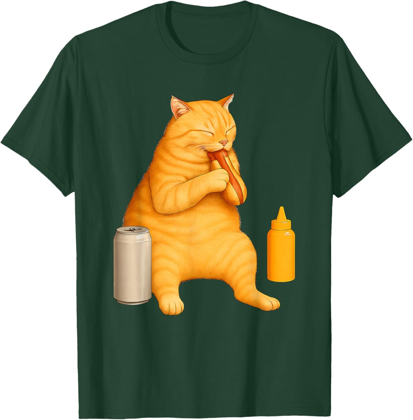 Funny Cat Eating Hot Dog for Foodies and Pet Lovers T-Shirt - T-Shirt | Forest